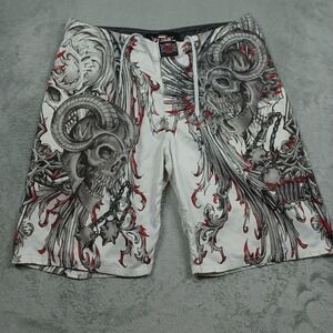 MMA Elite Shorts Mens Large White Skulls Grunge‎ Punk Casual Activewear